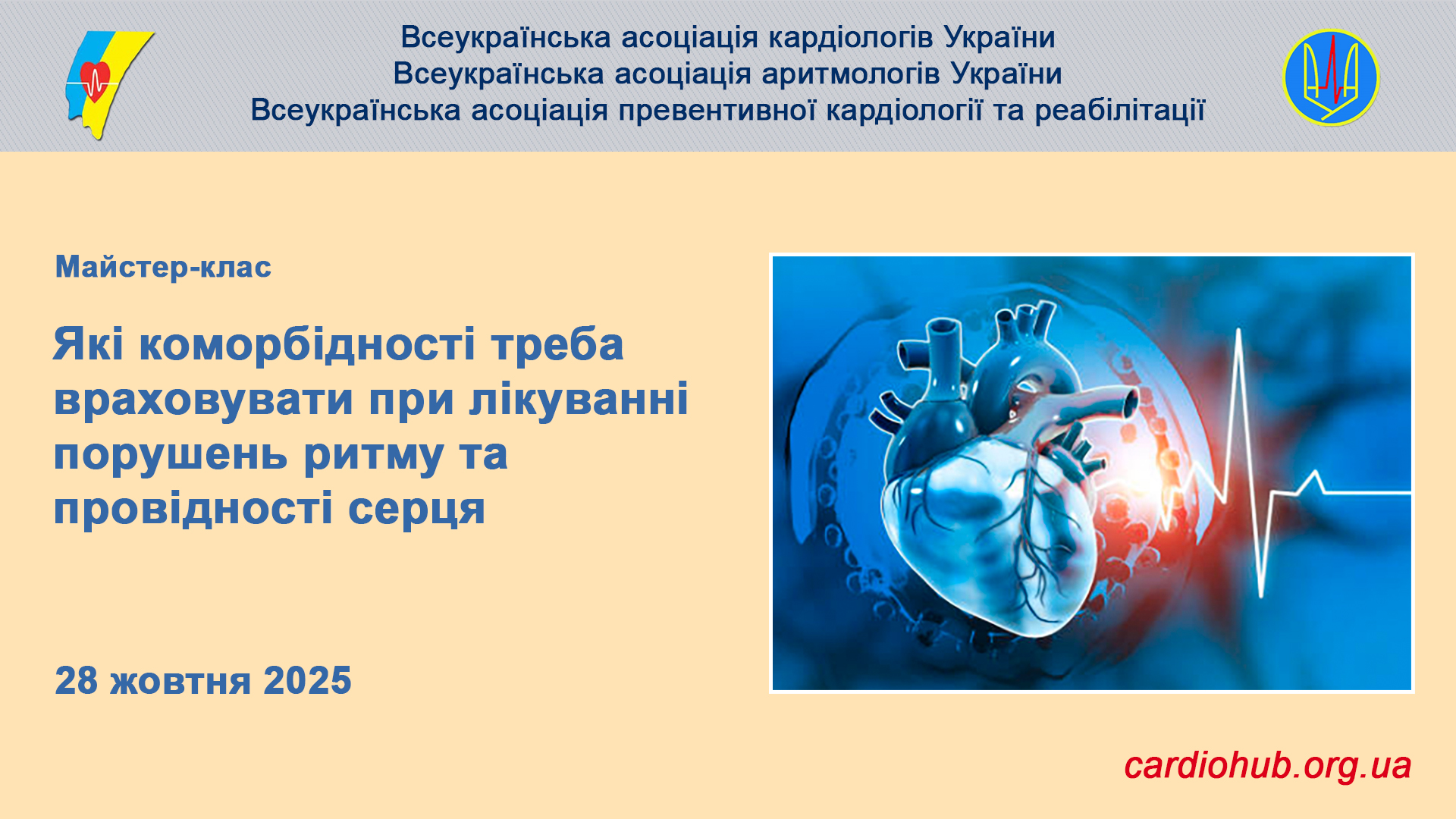 28.10.2025: Майстерклас: “Які коморбідності треба враховувати при лікуванні порушень ритму та провідності серця?”